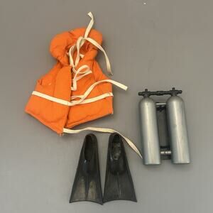 1960’s GI Joe Sailor Navy Orange Padded Life Vest Air Tank Flippers VTG "READ"